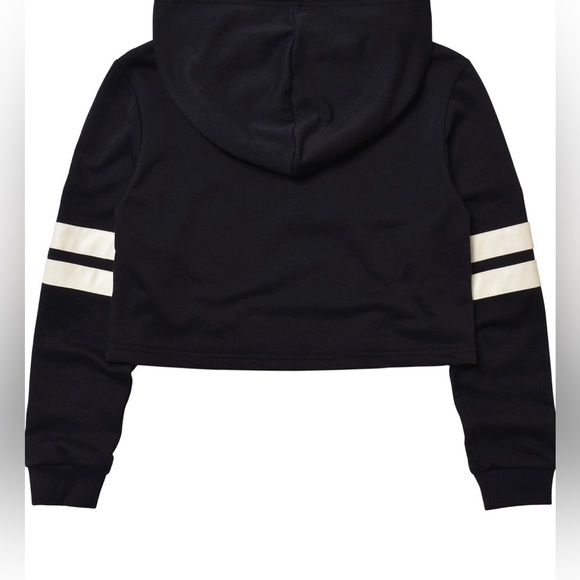 Black Cropped Hoodie with White Stripes - Picture 2 of 10